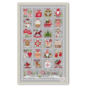 Merry Christmas Advent Calendar cross stitch, Merry Christmas sampler, Winter Advent Sampler pdf, Cross Stitch pattern