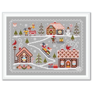 Gingerbread Village Cross Stitch Pattern: Christmas Sampler (PDF Pattern)