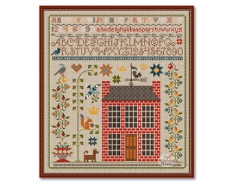 Korsstygnsmönster för vintagehus: Primitivt alfabet (PDF-mönster)