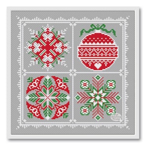 Christmas Cross Stitch, Merry Christmas Ornament #4, Patchwork Christmas, Winter Sampler