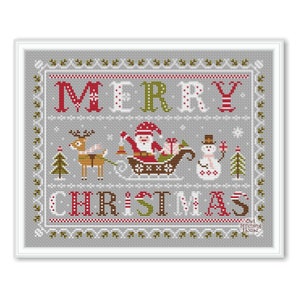 Merry Christmas Cross Stitch Pattern: Holiday Sampler (PDF Pattern)