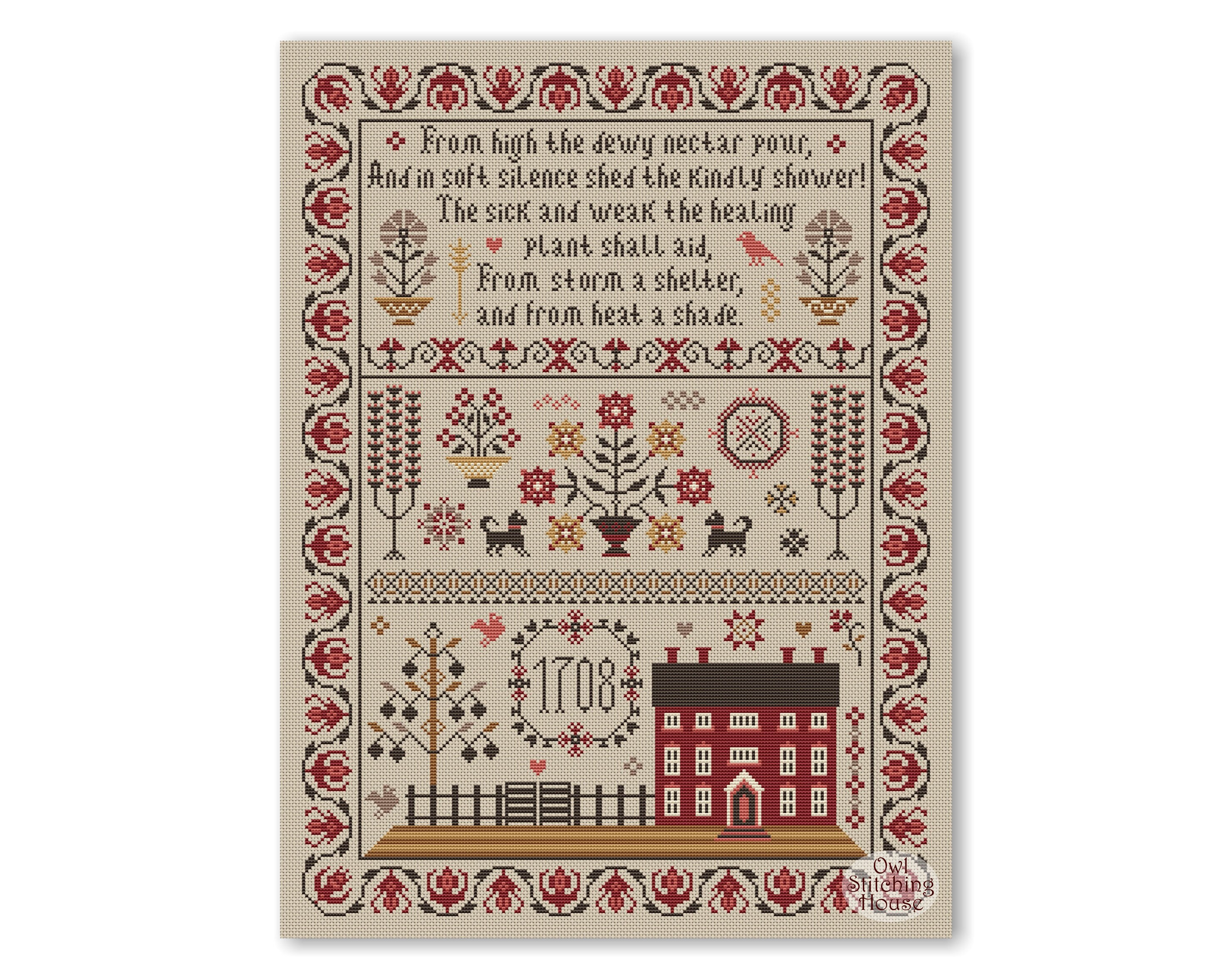 【値下げ】Cross-Stitch Samplers 洋書　貴重 Quaker Sampler Cross Stitch Pattern Birds, Rooster, Hens