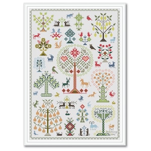 Cross stitch pattern Fairy Forest, Sampler forest primitive, Summer sampler, Embroidery scheme pdf