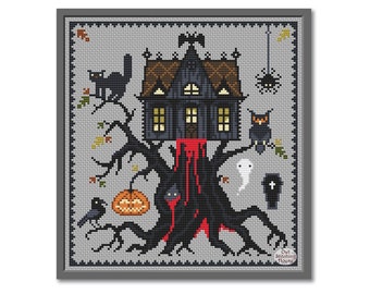 Cross stitch pattern Halloween House Primitive Pattern