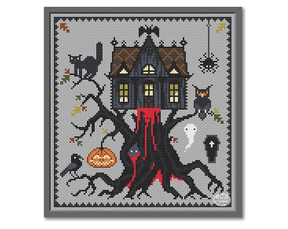 Cross stitch pattern Halloween House Primitive Pattern
