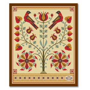 Fraktur Birds Cross Stitch Pattern #8, Modern Folk Embroidery, Sampler Birds pdf