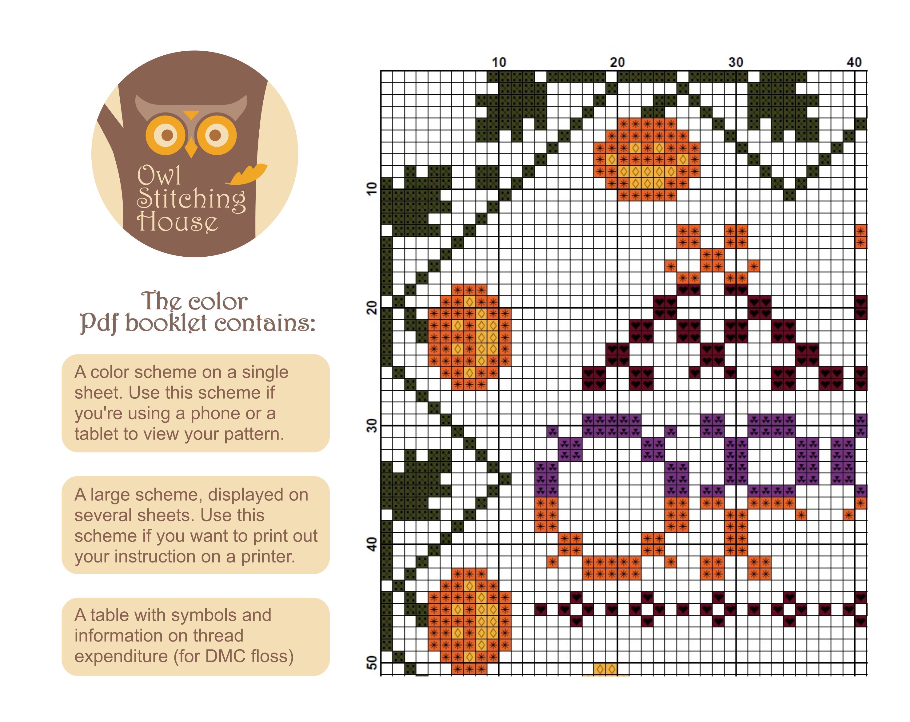 Cross Stitch Sampler Happy Halloween #3, Halloween Primitive