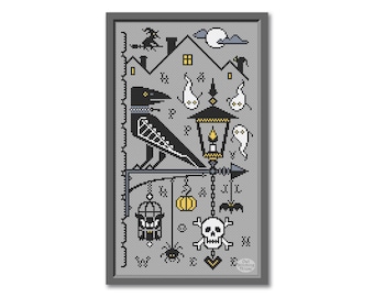 Halloween Cross Stitch Pattern: Spooky Folk Embroidery (PDF Pattern)