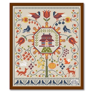 Fraktur Cross Stitch Pattern #1, Modern Folk Embroidery, Sampler pdf