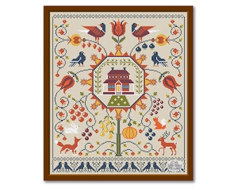 Fraktur Cross Stitch Pattern #1, Modern Folk Embroidery, Sampler pdf