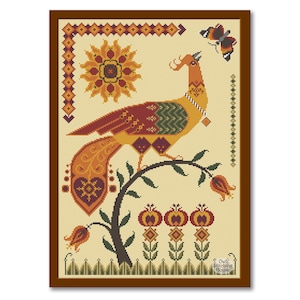 Fraktur Cross Stitch Pattern The Hunt for the Butterfly, Modern Folk Embroidery, Sampler pdf