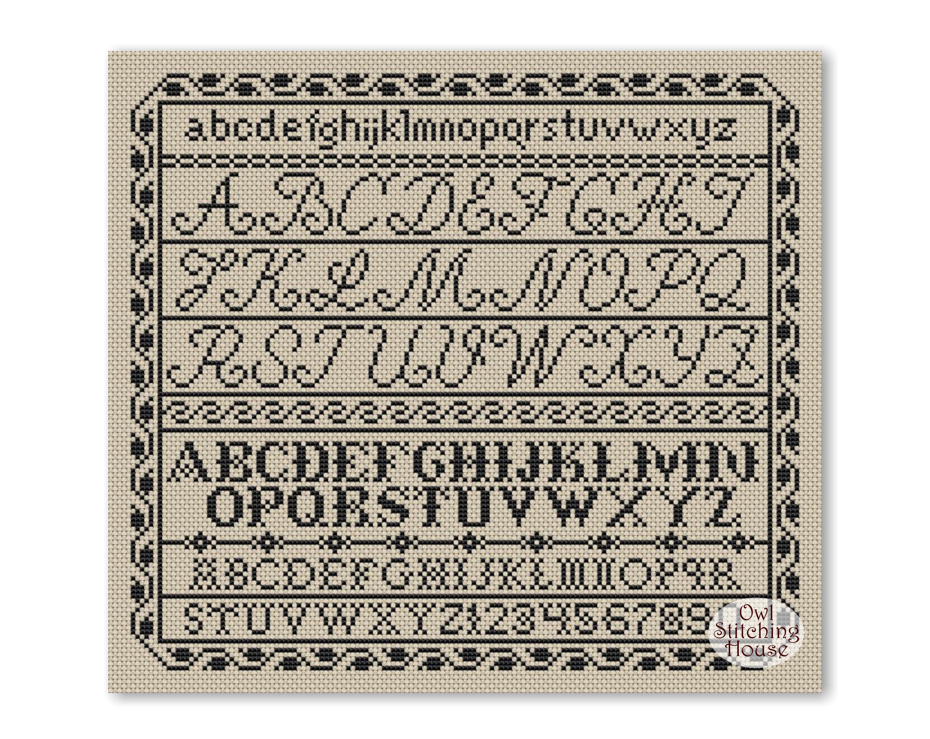 Monochrome Alphabet Cross Stitch Sampler: Vintage Letter Pattern