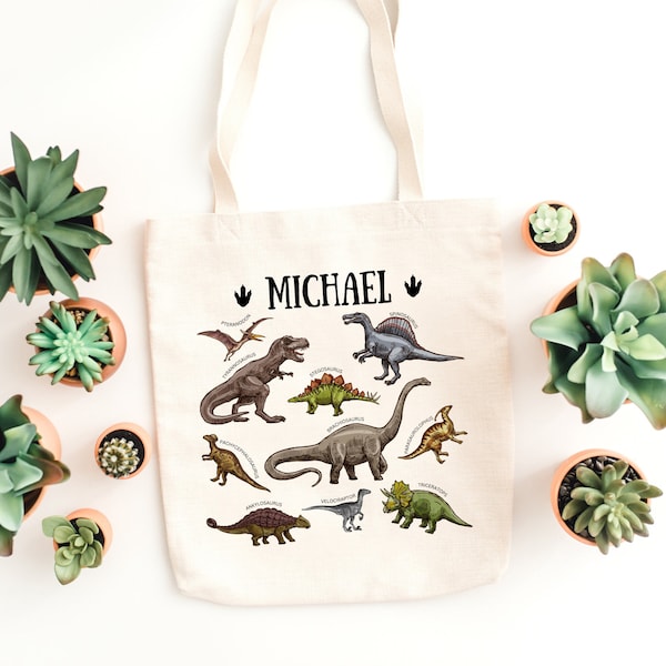 Dinosaur Chart, Personalized Tote Bag, Book Bag, School Bag, Picnic Bag, 100% Cotton, Washable Material (TO81823DC)