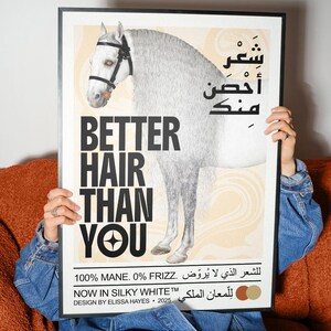 Hair GOals Minimalist Kunstdruck mit arabischem und englischem Text, Cool Girl Vibes, Pop Surreale Wohnheim Dekoration für Haarliebhaber