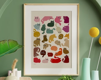 Poster artistico da parete con gatto stravagante e colorato