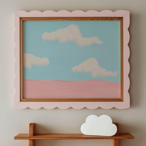 Soft Pastel Cloud Wall Art Print, Minimalist Sky and Pink Landscape Painting, Dreamy Calm Decor for Nursery or Serene Modern Spaces