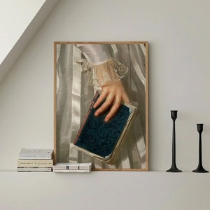 Detail of Victorian Woman Holding Book - Beautiful Antique Renaissance Era Painting for Galley Wall, Office or Reading Nook Art