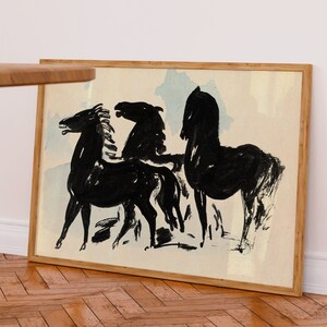 Abstract Inked Black Horses on Watercolour Background Timeless Art Print for Modern Home Decor, Thoughtful Gift Idea for Horse Enthusiast image 5