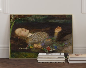 Beautiful Woman Floating With Flowers - Aesthetic Decor, Baroque Wall Art, Renaissance Vintage Victorian Era Painting for Galley Wall