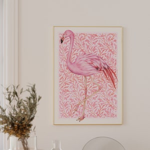 Pink Flamingo Wall Art – Vintage Remixed Bird Print, Maximalist Hollywood Regency Decor, Bold Girlie Statement Piece