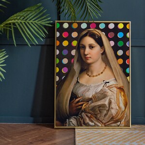 Altered Victorian Renaissance Art for Eclectic Home Decor, Rainbow Polka Dot Famous Painting Remix