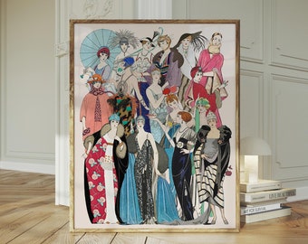 Gatsby Flapper Fashion Print – 1930s Vintage Collage Wall Art, Glam Art Deco Illustration for Boudoir, Dressing Room or Bedroom Decor