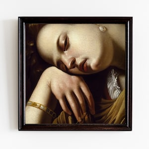 Melancholy Victorian Woman - Dark Aesthetic Decor, Baroque Wall Art, Renaissance Vintage Victorian Era Painting for Galley Wall