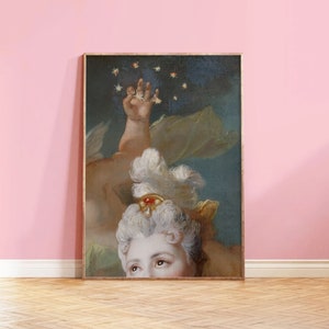 Victorian Woman Crowned with Stars - Baroque Aesthetic Wall Art, Renaissance Vintage Victorian Era Painting for Gallery Wall