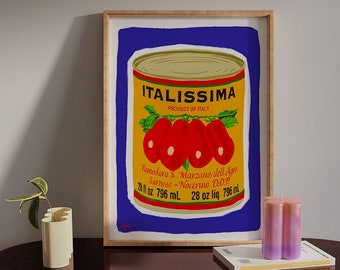 Illustrated Italian Canned Tomatoes Print, A Retro Pop Art Piece Perfect for Cooking Enthusiasts and Dining Room Decor, Kitchen Art Print