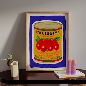 Italian Tomato Can Art Print – Retro Pop Art Kitchen Decor, Bold Wall Art for Foodies & Home Cooks, Choose Framed or Unframed