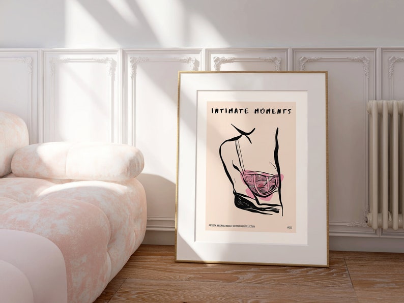 Trendy Boho Line Art Lingerie Ink Drawing : Minimalistic Modern Stylish Bohemian Illustration Poster Print image 3
