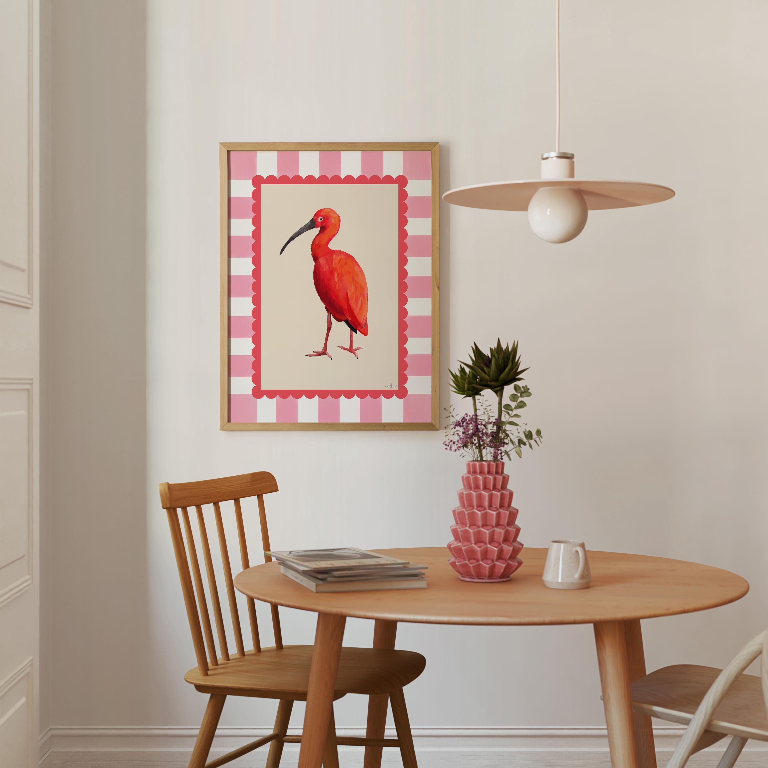 Scarlet Ibis Bird Art Print – Bold Red Tropical Wall Art With Pink ...