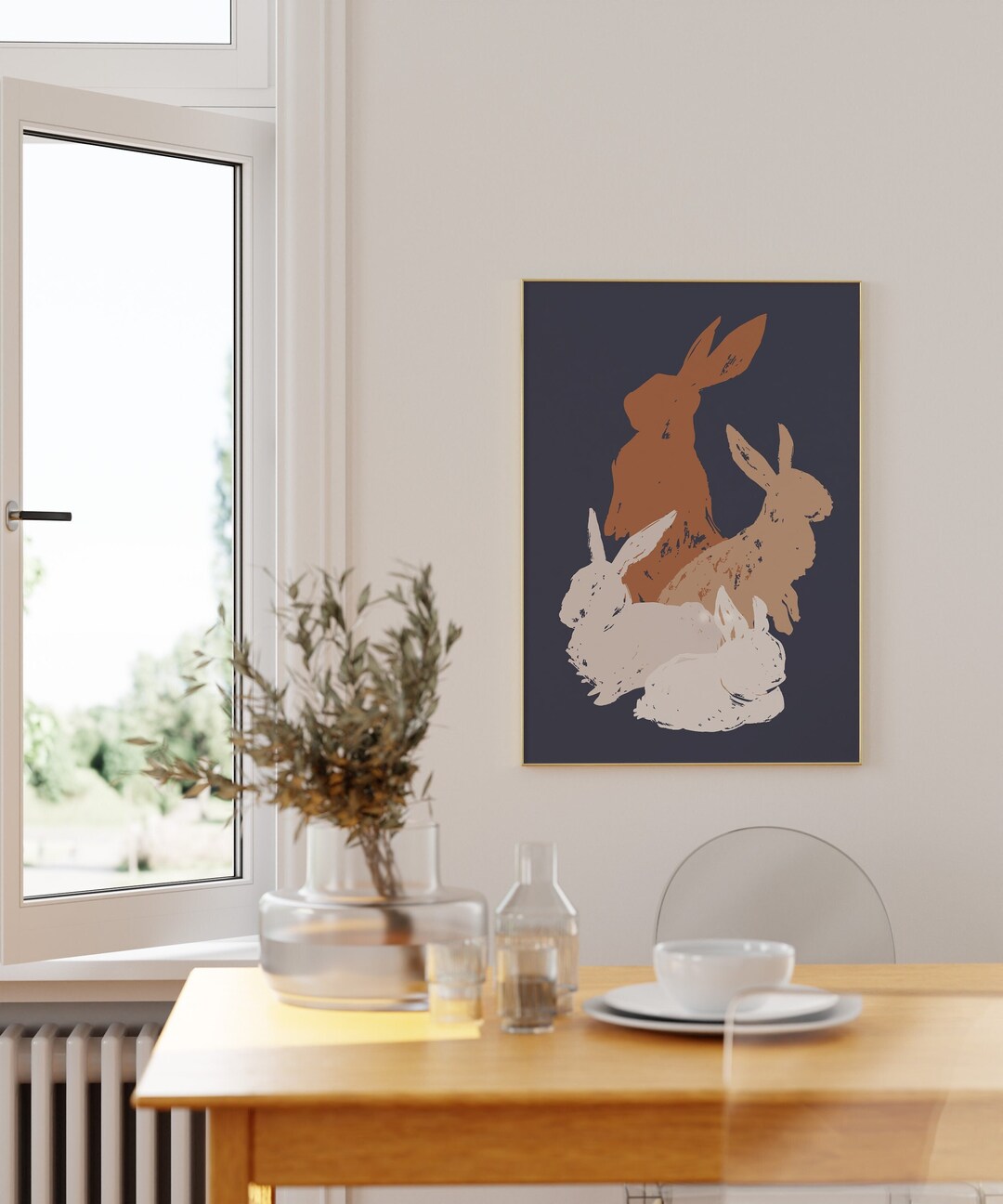 Abstract Bunny Rabbits on Navy Blue Background : Minimalistic ...