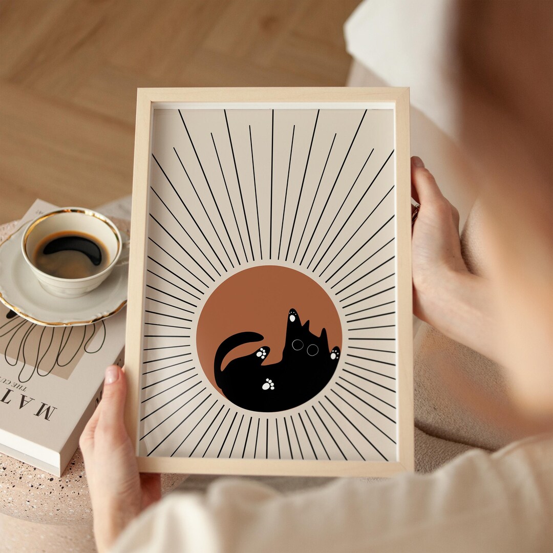 Minimalist Black Cat Wall Art – Mid Century Modern & Japandi Style ...