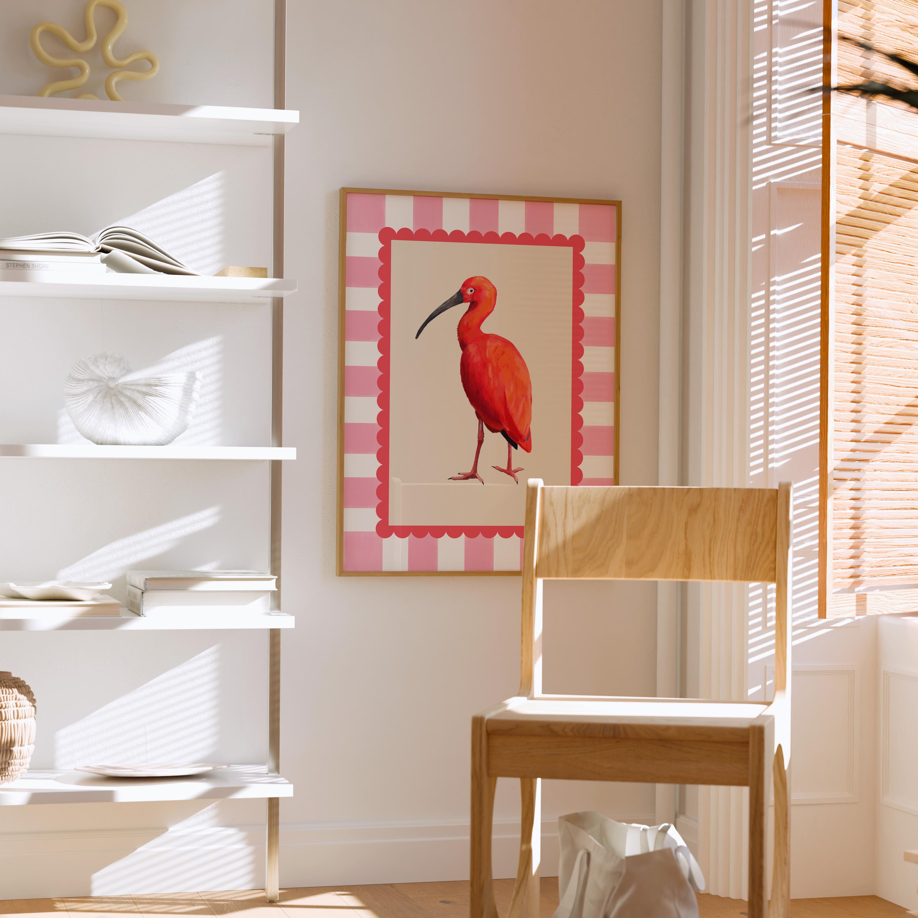 Scarlet Ibis Bird Art Print – Bold Red Tropical Wall Art With Pink ...