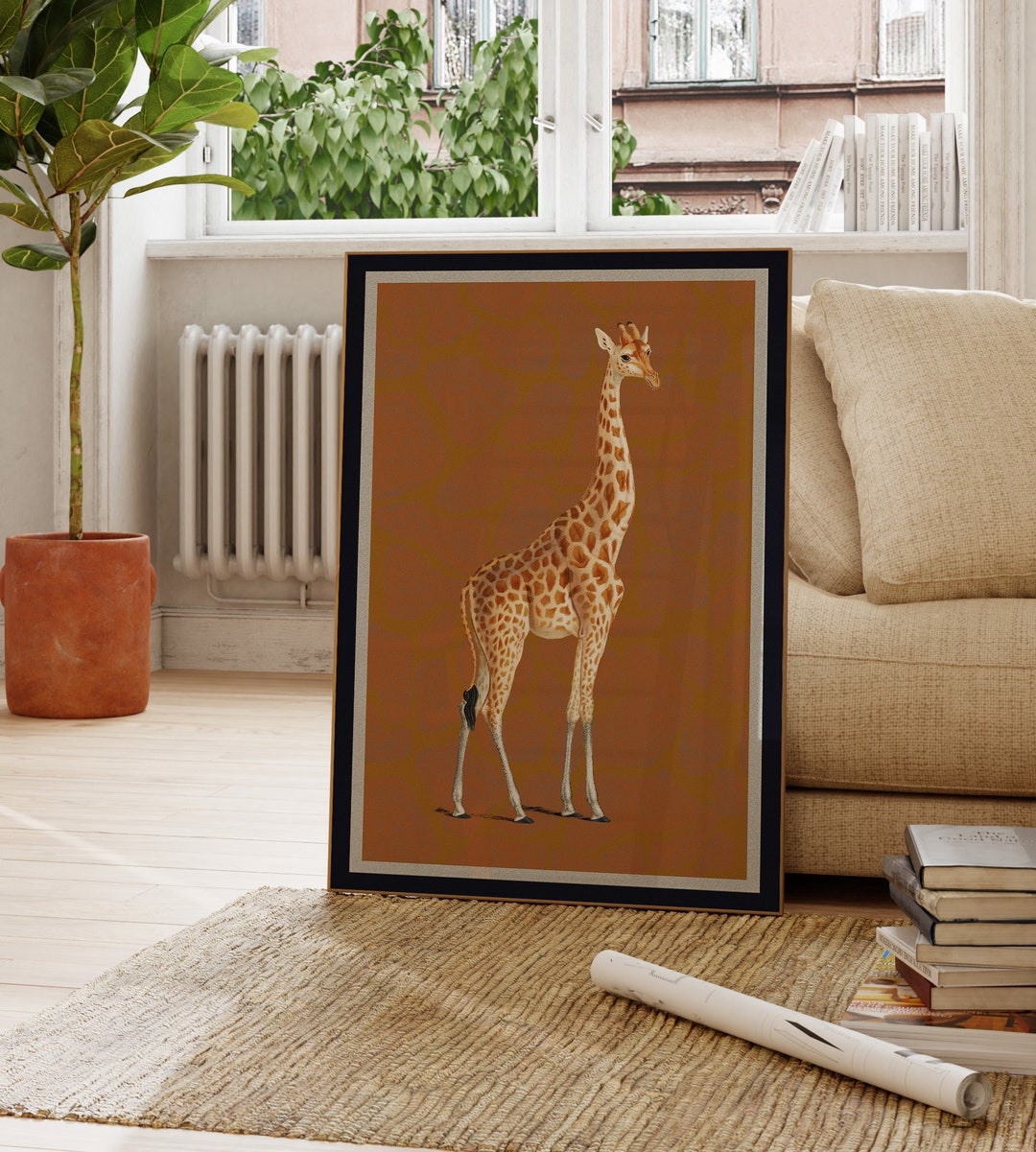 Striking Contemporary Giraffe on Orange Background : Modern Art ...