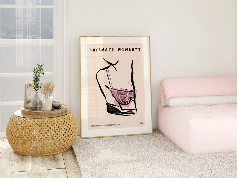 Trendy Boho Line Art Lingerie Ink Drawing : Minimalistic Modern Stylish Bohemian Illustration Poster Print image 2