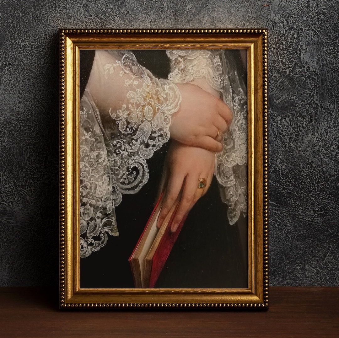 Detail of Victorian Woman Holding Book - Beautiful Antique Renaissance ...