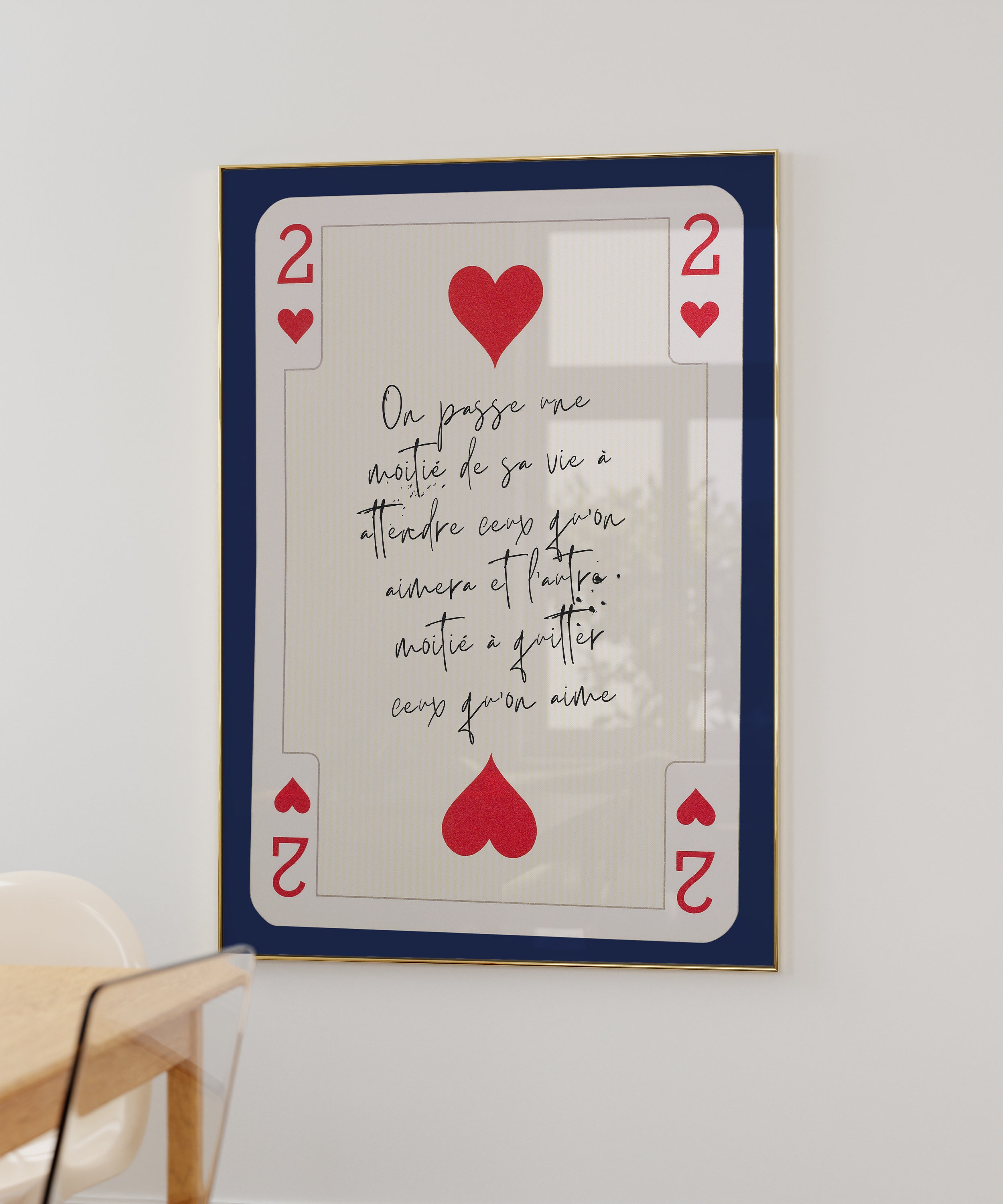 Two of Hearts Wall Art – French Quote Playing Card Print, Romantic