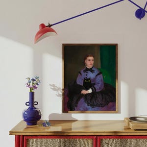 Renoir Mademoiselle Sicot met zwarte kat – grappige gewijzigde klassieke kunstprint, eigenzinnig cadeau voor kattenliefhebber of kattenouder afbeelding 4