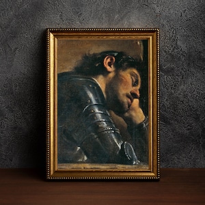 Detail Beautiful Tired Soldier - Dark Moody Aesthetic Decor, Baroque Wall Art, Renaissance Vintage Victorian Era Painting for Gallery Wall