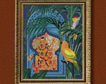 Exotic Jungle Bird Art Print – Vintage Style Colorful Parrots With