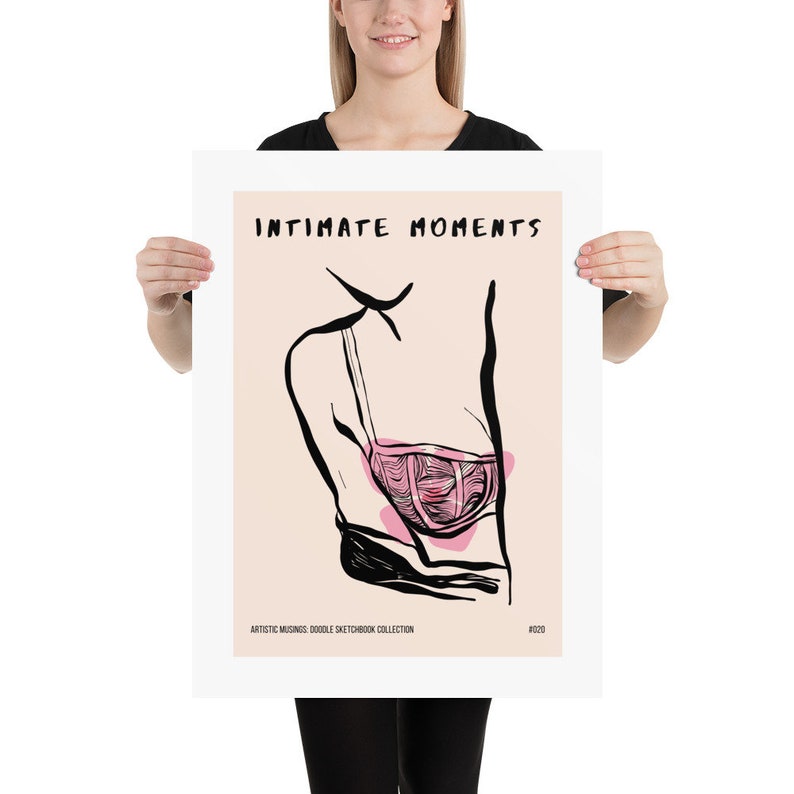 Trendy Boho Line Art Lingerie Ink Drawing : Minimalistic Modern Stylish Bohemian Illustration Poster Print 18x24 inches