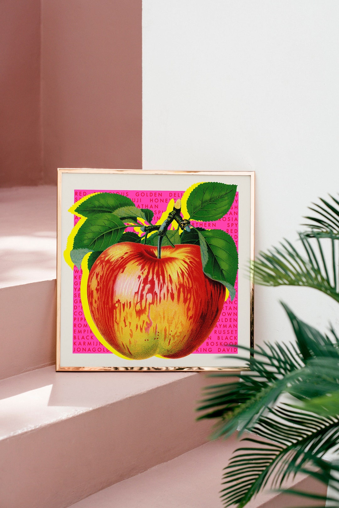 Bold Vintage Apple Fruit Print – Square Wall Art for Eclectic