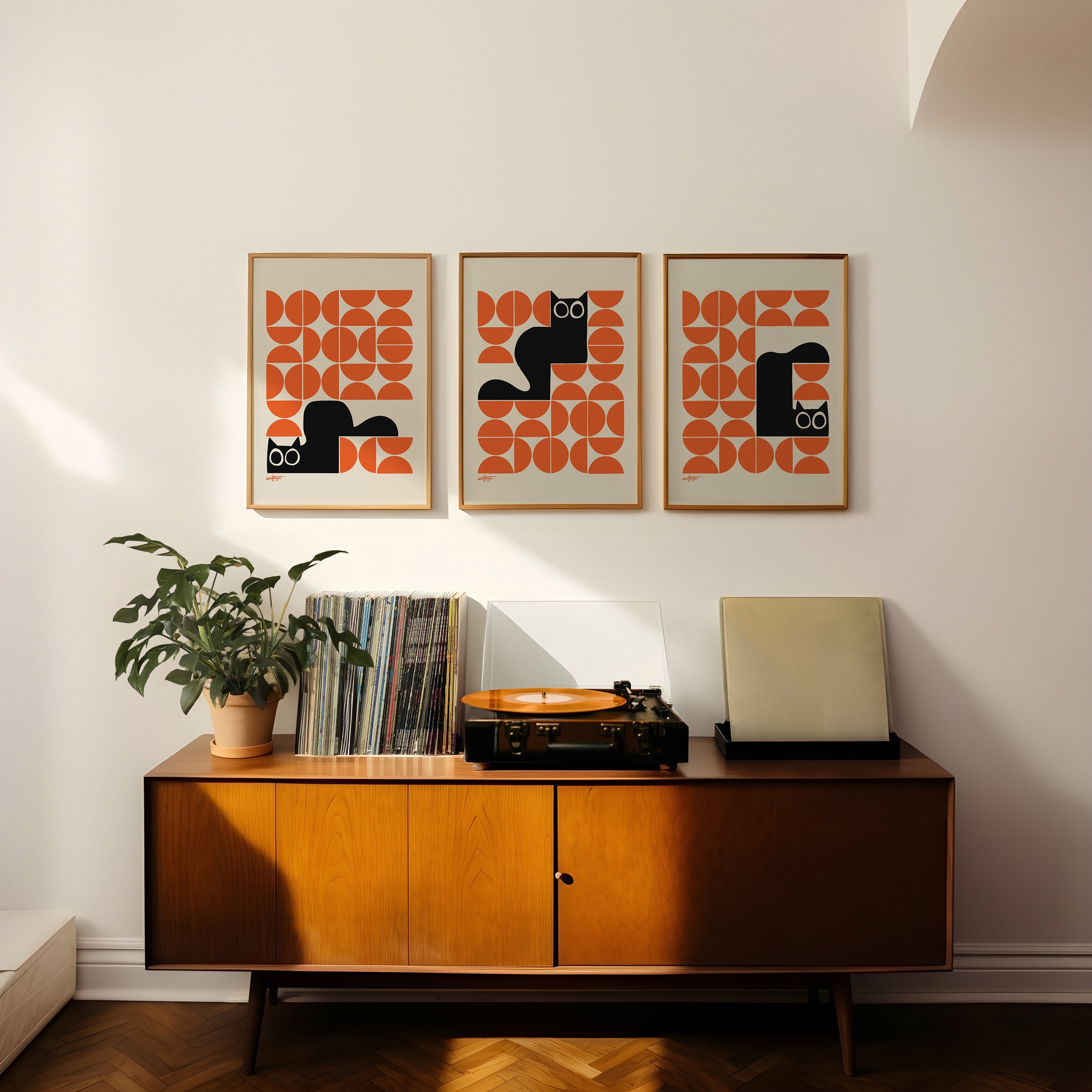 Set of 3 Bauhaus Black Cat Prints – Scandinavian Mid-century