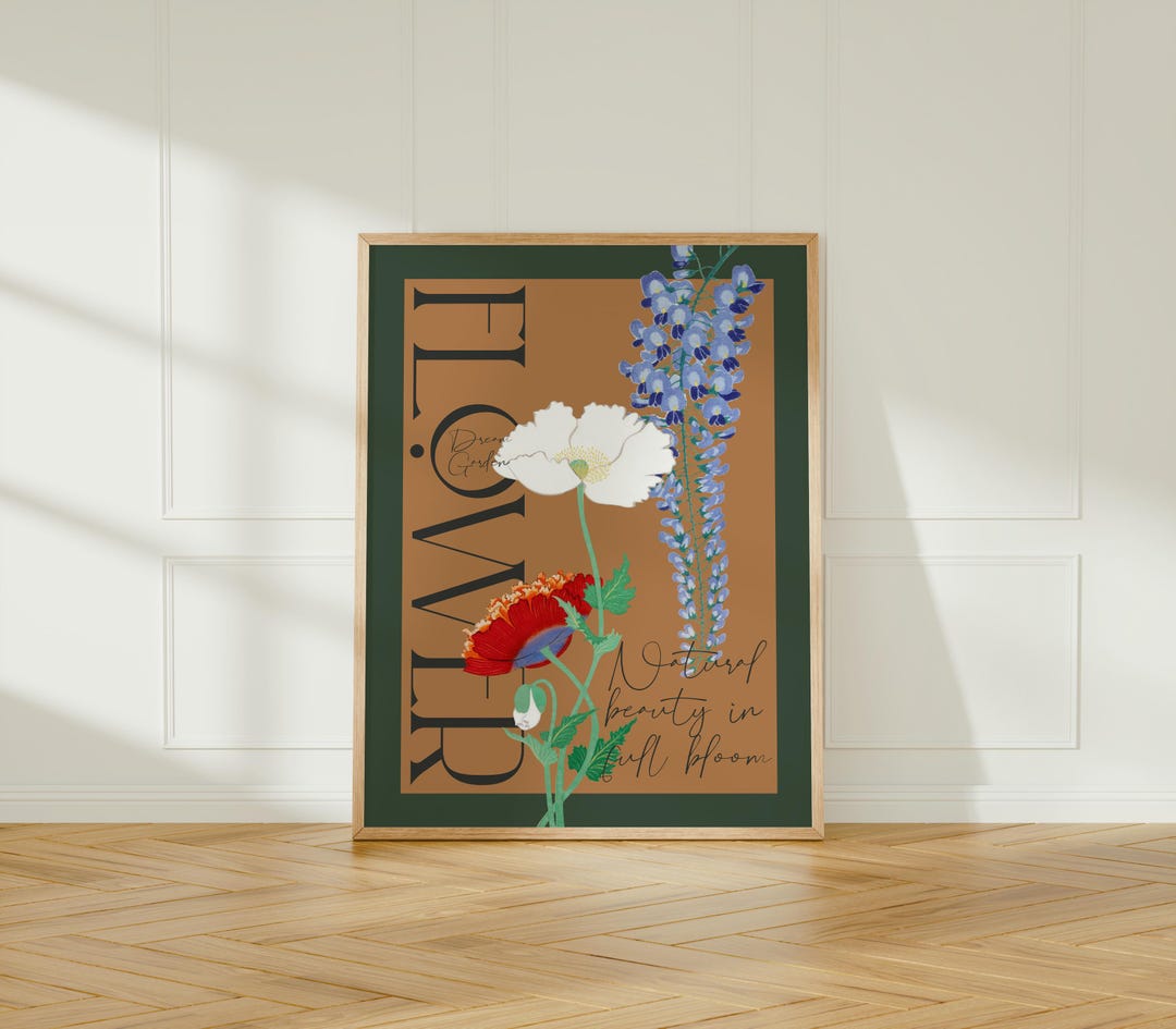 Botanical Flower Wall Art Print – Modern Vintage Floral Illustration ...