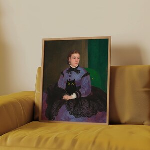 Renoir Mademoiselle Sicot met zwarte kat – grappige gewijzigde klassieke kunstprint, eigenzinnig cadeau voor kattenliefhebber of kattenouder afbeelding 2