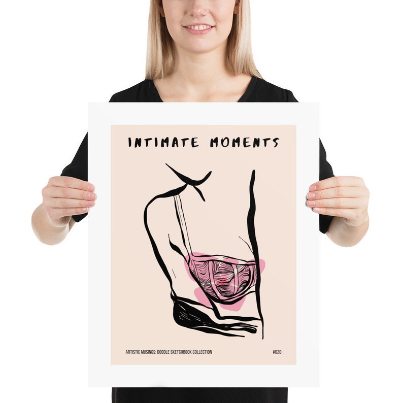 Trendy Boho Line Art Lingerie Ink Drawing : Minimalistic Modern Stylish Bohemian Illustration Poster Print 16x20 inches