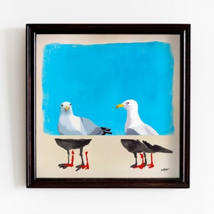 Contemporary Seagull Portrait in Realistic and Abstract Art Styles with Blue Color Background, Statement Art Print or Gallery Wall Art image 3
