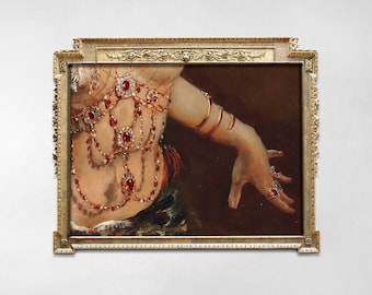 Bejeweled Torso & Hand – Sensual Cropped Art Nouveau Detail Print, Moody Symbolist Vintage Wall Art, Gallery Wall